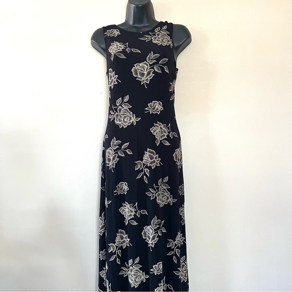 Vtg 90s y2k Jalate column dress M full stretch Whimsigoth floral grunge